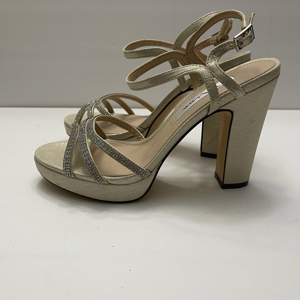 Nina Saralyn Platino Platfom Sandal Heel Size 8 Gold Rhinestone Wedding Holiday - Picture 4 of 10